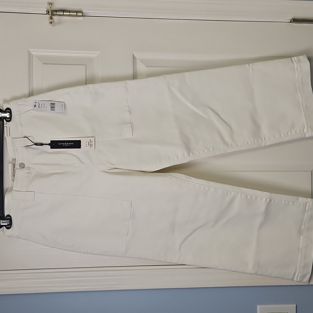 Liverpool ECO Stride Hi-Rise Crop Wide Leg Denim: Bone White: Size-‎ 8